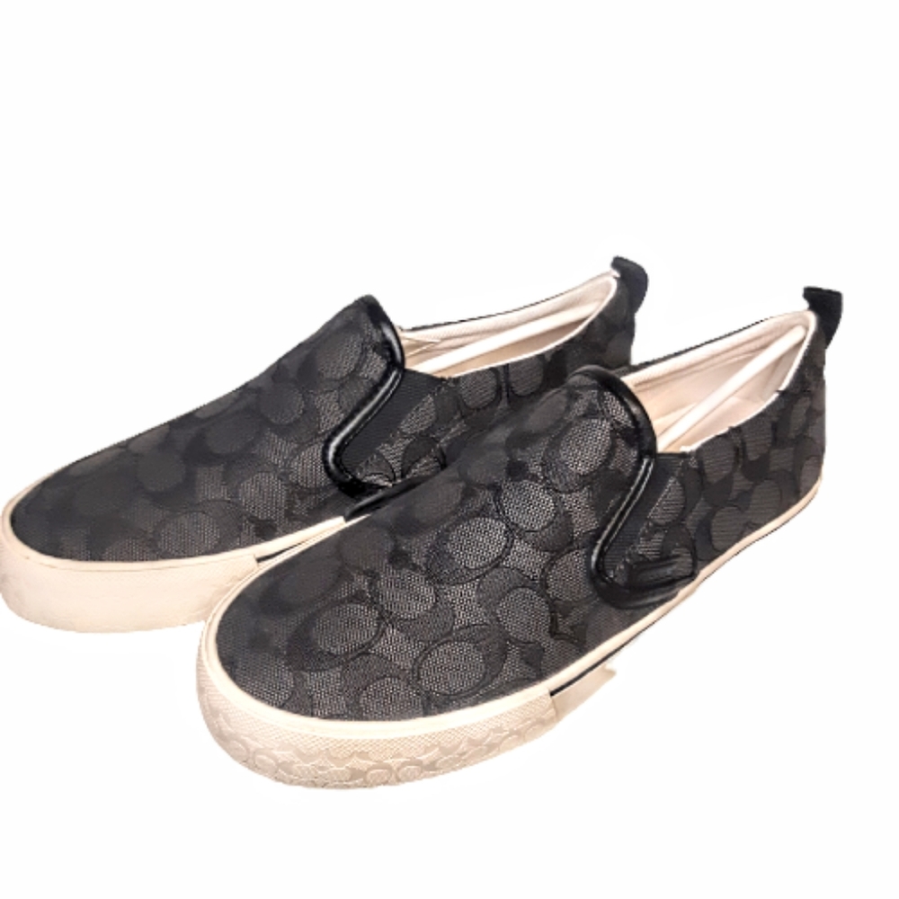 Coach Skate Slip On Sneaker Loafer Signature Jacquard Gray Black Vans - Picture 7 of 9
